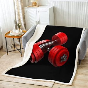 Erosebridal 3D Dumbbells Throw Blanket Boys Fitness Equipment Sports Fleece Blanket,Gym Room Exercise Tool Bed Blanket Barbell Sport Theme Bedroom Dec