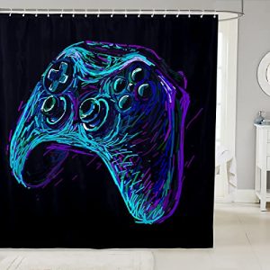 Erosebridal Gamer Shower Curtain Boys Games Bathroom Shower Curtain Video Game Gamepad Bath Curtain Novelty Gaming Bathroom Sets Accessories with Hook