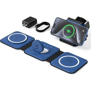 Foldable 3-in-1 Wireless Charging Station for Multiple Devices - Blue charger