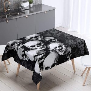 Gothic Bone Table Cover Sugar Skull Tablecloths 55"X55" Boys Skeleton Table Clothes forteens Man,Romantic Rose Floral Table Accessories Science Fictio