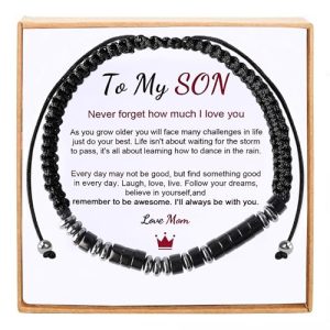 Handmade Bracelets Mens Bracelet,Inspirational Gifts for Son,Morse Code Bracelets with Warm Message Card,Adjustable Handmade Mens Beaded Bracelets B T