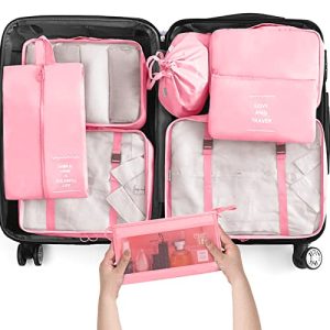 KPX Packing Cubes for Travel, Travel Luggage Packing Organizers, Travel Accessories Large Toiletries Bag for Clothes Shoes Cosmetics Toiletries 8Set-P