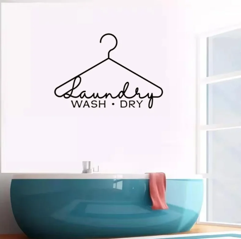 Laundry Wash Dry Wall Sticker Laundry Hanger Sign Wall Decals Laundry Room Decor Wallpaper Vinyl Laundry Door Decoration