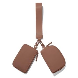 Mini Zip Around Wristlet Wallets for Women Small Portable Coin Purse Dual Pouch Keychain Wristlet Gifts for Women Travel Sports Outdoors (Brown)