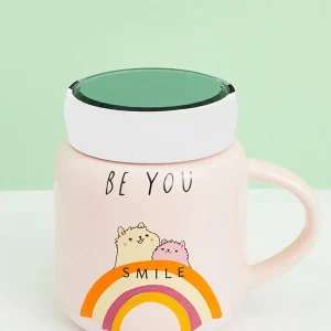 Mug With Lid Rainbow 440 Ml Keeps Warm School Student Home Office Equipment Design Modern Plastic Mugs Gift Products