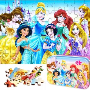 NEILDEN Puzzles for Kids Ages 4-6 Children Puzzles Preschool 60 Piece Puzzle in Metal Box (Princess) Pattern 2