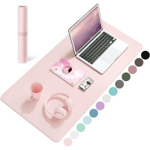 Non-Slip PU Leather Office Desk Mat Protector - 31.5" x 15.7" / Pink
