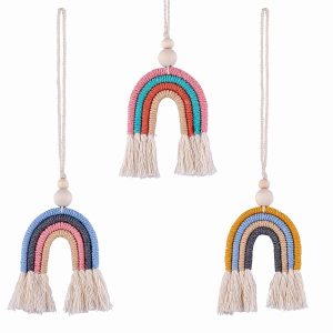 PandaHall 3Pcs Bohemian Rainbow Car Charms, Macrame Rear Mirror Hanging Accessories, Cute Car Air Fresheners Ornament for Car Interior...