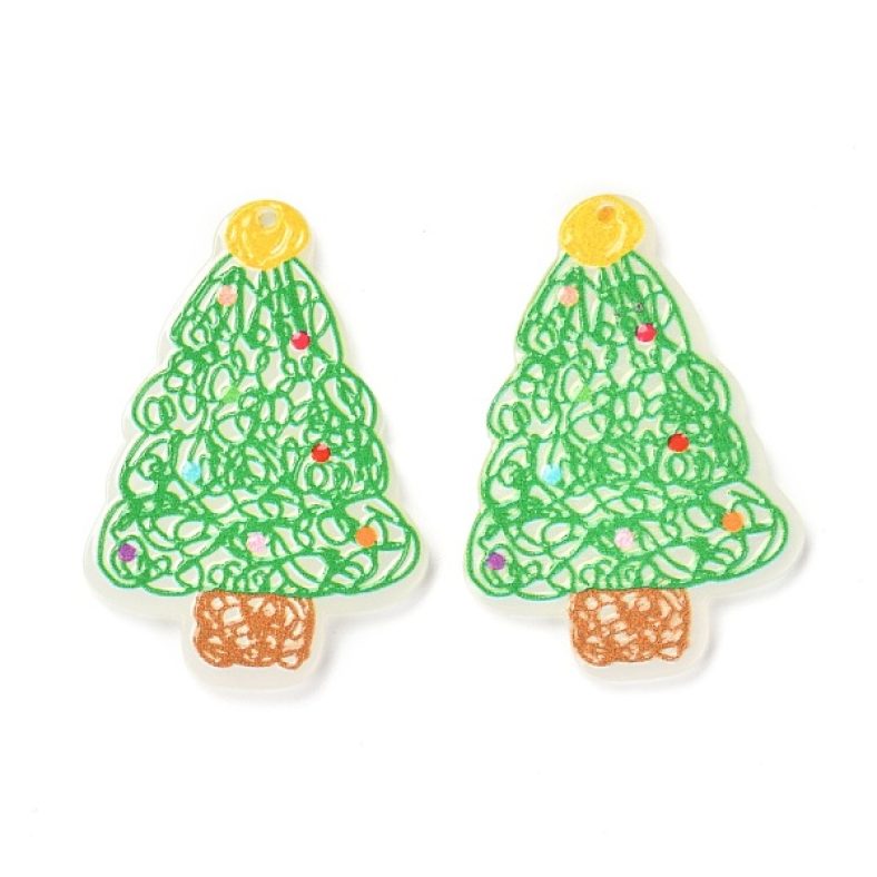 PandaHall Christmas Theme 3D Printed Resin Pendants, DIY Earring Accessories, Christmas Tree, PaleGreen, Christmas Tree Pattern…
