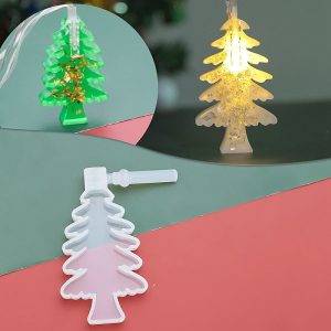 PandaHall DIY Christmas Lights Silicone Molds, Resin Casting Molds, Clay Craft Mold Tools, Christmas Tree, White, 70x58x11mm, Hole: 5mm...