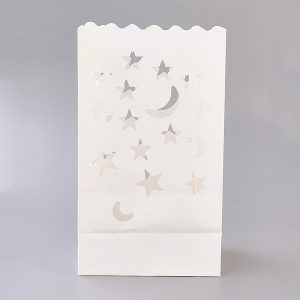 PandaHall Hollow Candle Paper Bag, Paper Lantern, Home Wedding Party Supplies, Moon and Star, White, 26x15x9cm Paper White