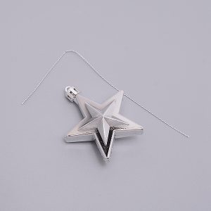 PandaHall Plastic Pendant Decorations, Christmas Hanging Decorations with Rope, Star, Silver, 75x65x27mm, Hole: 3x3mm Plastic Star Silver