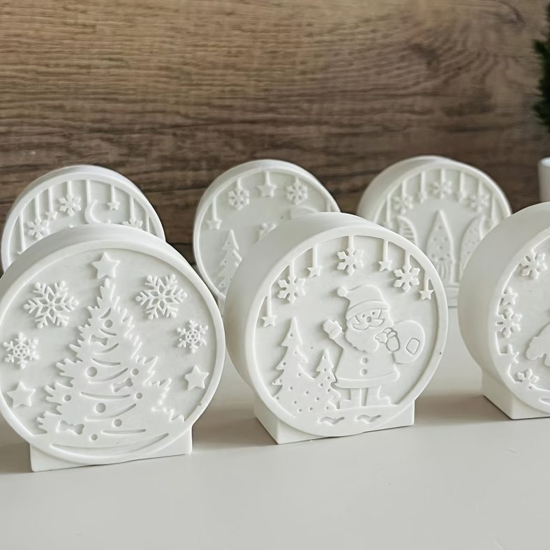 Silicone Resin Casting Molds For Christmas Candles – Round Mold With Christmas Tree, Santa, Dwarf, And Moose Designs – Ideal For Home Decor And Crafts