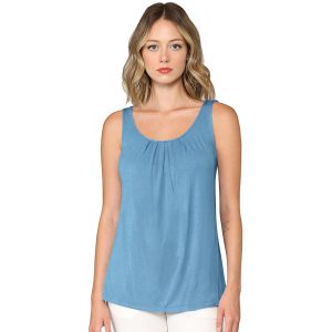 Women's Pleated Front Scoop Neck Shell Tank - DENIM / XXL