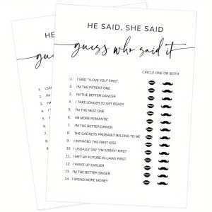 20pcs Bridal Shower Game Cards - He Said She Said Game - Wedding Party Games Game Cards, Engagement Party Game, Modern Bridal Shower Party Favor & Decorations