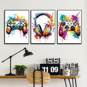 3pcs/set Game Canvas Poster Gaming Wall Art Trendy Painting Print, Gamer Lover's Boy Teen Room Bedroom Dorm Home Decoration, Frameless