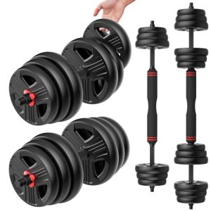 Adjustable Dumbbells Set, 20/30/40/55/60/70/80/90lbs Free Weight Set with Connector, 2 or 3 in 1 Dumbbells Set Used as Barbell, Kettlebells, Fitness E