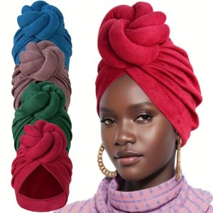Boho Knotted Turban Hats Vintage Solid Color Elastic Head Scarf Ramadan Beanies Chemo Cap For Women