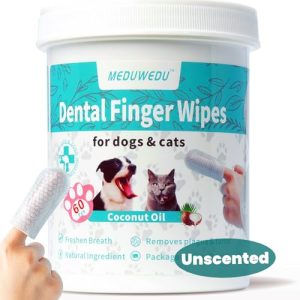 Dental Care Finger Wipes 60 Counts,Teeth Cleaning Finger Wipes for Dogs & Cats,Reduces Plaque & Supports Oral Freshness,Unscented Unscented 1.5" 60pcs