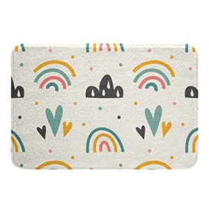 Erosebridal Girls Rainbow Bath Rug, Kawaii Decor Doormat Cartoon Girly Love Heart Bath Mat Water Absorbent Carpets,Iridescent Confetti Colorful Plush