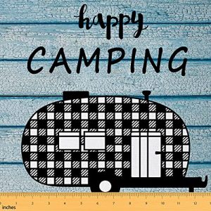 Happy Camping Fabric by The Yard Camper Decorative Waterproof Outdoor Fabric RV Camping Upholstery Fabric for Chairs Camper Accessories for Travel Tra