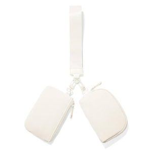 Mini Zip Around Wristlet Wallets for Women Small Portable Coin Purse Dual Pouch Keychain Wristlet Gifts for Women Travel Sports Outdoors (Beige)