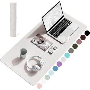 Non-Slip PU Leather Office Desk Mat Protector - 31.5" x 15.7" / Light Grey