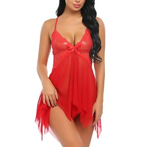 Women's Lace Babydoll Lingerie Sleepwear - Red / Medium