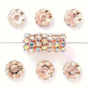 100 Pcs Stainless Steel Rhinestone Rondelle Spacer Beads, Wave Edge Design, Assorted Colors, For Diy Jewelry, Bracelets, Pendants & Craft Making