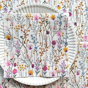 20-pack 2-ply Universal Holiday Decorative Paper Napkins, Wildflower Print For Crafting, Decoupage, Party & Wedding Supplies - 13"x13" Disposable Floral Serviettes