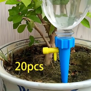 20pcs Plant Watering Drippers With Adjustable Flow Control Valve, Polypropylene Self-irrigation Spikes For Indoor Plants And Vacation Watering, Universal Bottle Adapter Drip System