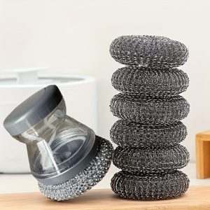 4-pack Stainless Steel Scouring Pads With Soap Dispenser For Kitchen Grills & Pots Cleaning - Multi-functional Metal Scrubbers