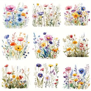 9pcs Colorful Wild Flowers Iron-on Transfers For T-shirts, Heat Transfer Vinyl Decals, Mixed Color, Pocket Size Patches For Diy Crafts And Clothing Decoration