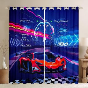 Feelyou Purple Red Race Car Curtains Boys Extreme Sports Car Window Drapes for Kids Boys Cool Car Window Treatments Car Sports 30%-50% Blackout Curtai