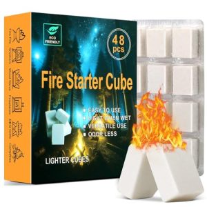 Fire Starter Squares for Campfires: All Weather Camping Fire Starters Cubes | Quick & Odorless Firestarters for Fireplaces | Wood Stove | Grills | Fir