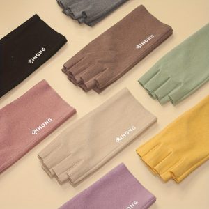 Fleece Coldproof Self-heating Gloves Solid Color Stretch Half Screen Gloves Winter Warm Women's Gloves