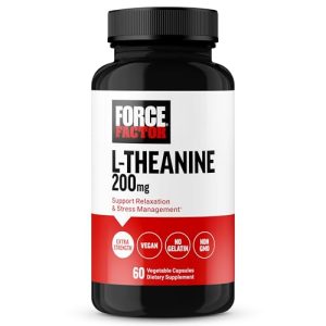 FORCE FACTOR L Theanine, Extra Strength L-Theanine Supplement for Stress Relief, and Supporting Calm and Relaxation, L Theanine 200mg Capsules, Vegan,