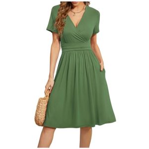 FQFGGYD Midi Dresses for Women Summer Dresses Sundresses Prom Dresses V-Neck Flowy Dress Casual Dresses Wedding Guest Dresses Green