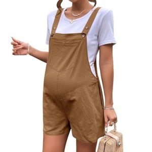 FQFGGYD Women's Rompers Sleeveless Cotton Loose Button Adjustable Baggy Overalls Maternity Shorts Jumpsuits with Pockets