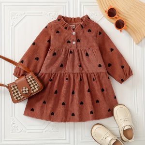 Girl's Casual Children's Clothing, Autumn Collar Dress For Baby Girl's Autumn Long-sleeved Love Print Dress