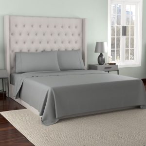 Kathy Ireland® 300-Thread Count Organic Cotton Percale Sheet Set - Kathy Ireland 300 Thread Count Organic Cotton Percale Sheet Set, Queen - Silver