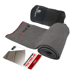 Non Slip Microfiber Yoga Towel Mat with Corner Pocket - Grey with Red