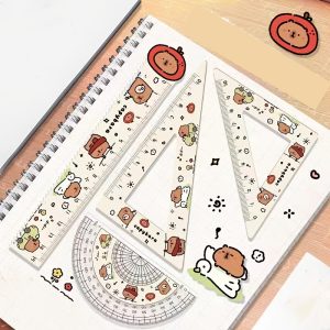 TEMU 4pcs Kapibala Ruler Set - Transparent Acrylic Protractors, Compasses & Rulers For School And Office Use, High-quality, Make Your Workspace