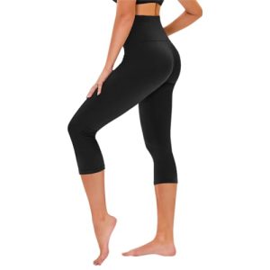 TNNZEET Capri Leggings for Women - Tummy Control Black Leggings with Pockets High Waisted Yoga Pants Workout Cycling Leggings No Pocket Small-Medium A