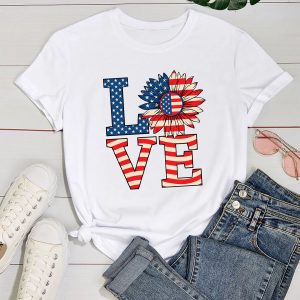 Women's Miss Americana T-Shirts - USA Flag LOVE - White - S