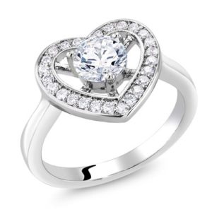 18K-White-Gold-Plated Cubic Zirconia Heart-Shaped Ring - Size 6