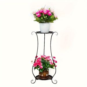 1pc Metal Plant Stand, Indoor Outdoor Metal Flower Stand For Patio Corner Balcony Living Room Garden Yard Bonsai Stand , Long:23.62 Inch, Diameter: 9.44 Inch, Color: Black (not Include Flower Pots)