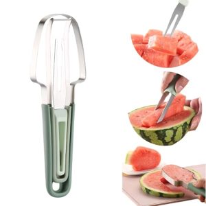 3-in-1 Stainless Steel Watermelon Cutter Set,Melon and Fruit Slicer Peeler Knife- Popsicle Cutter, Slicer, Fork, Fun Kitchen Gadgets Watermelon Mold f