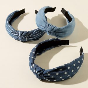 3pcs Denim Striped Dot Headband Women's Fashion Simple Blue Hair Accessories