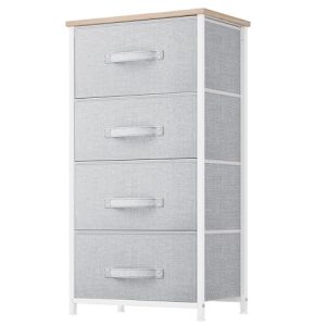 DWVO 4 Drawers Dresser, Dresser for Bedroom, Fabric Storage Tower, Chest of Drawers, Organizer Unit for Closets, Living Room 4-Drawer Light Grey